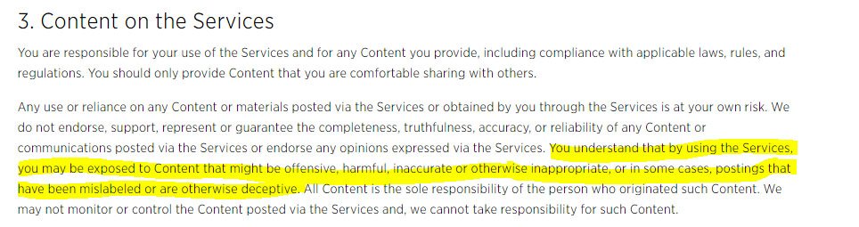 Twitter Terms of Service: Content on the Services