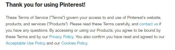 Pinterest Terms of Service: Acceptance clause