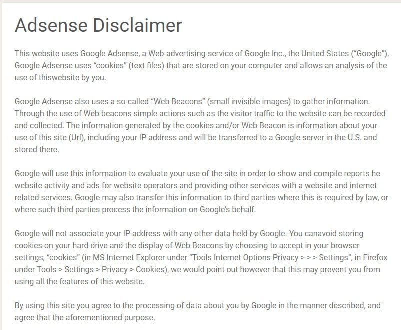 Faith Area&#039;s AdSense Disclaimer