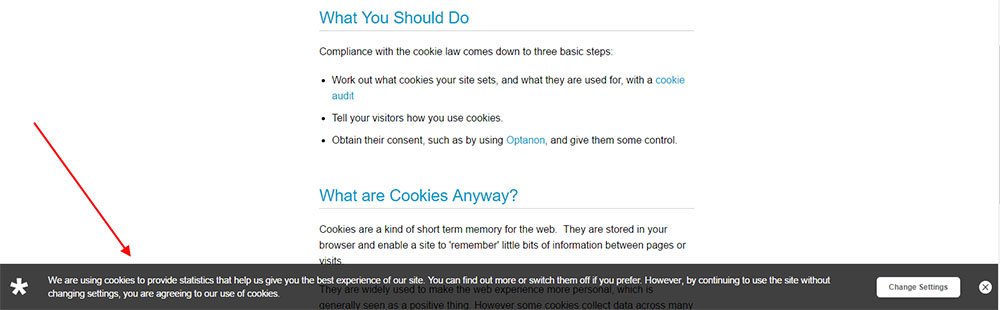 Example of Optanonâ€™s website Cookie Notice Pop-up