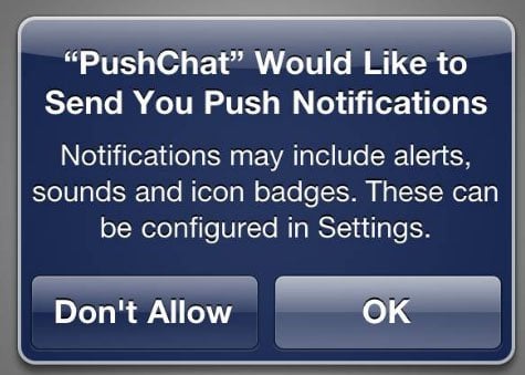 iOS Push Notification Opt In Prompt Example from PushChat app