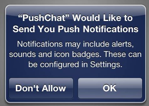 iOS Push Notification Opt In Prompt Example from PushChat app