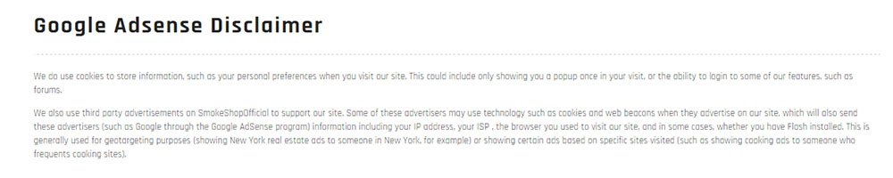 SmokeShopOfficial&#039;s Google AdSense Disclaimer