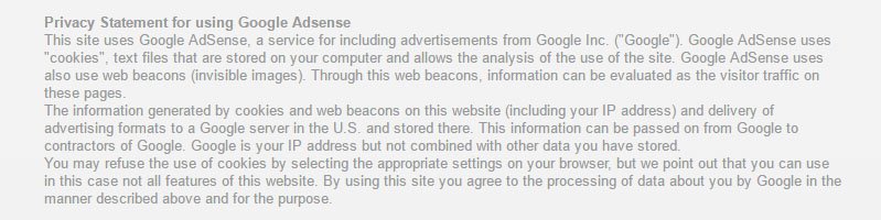 Volz Servos Privacy Statement for Using Google AdSense