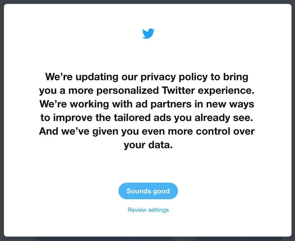 Twitter Privacy Policy Update Notification