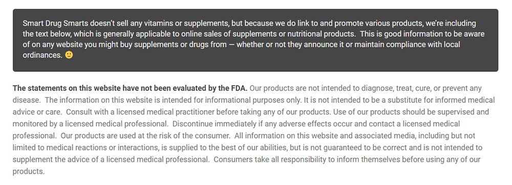Disclaimer from Smart Drug Smarts