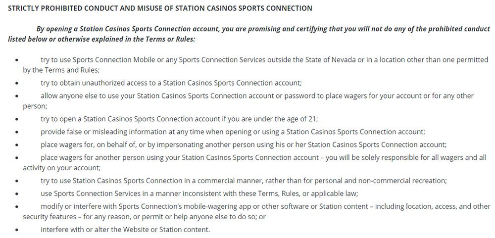 STN Sports Terms and Conditions: Prohibited Conduct clause