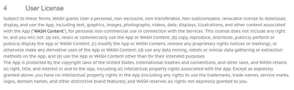 WASH Terms of Use: User License clause