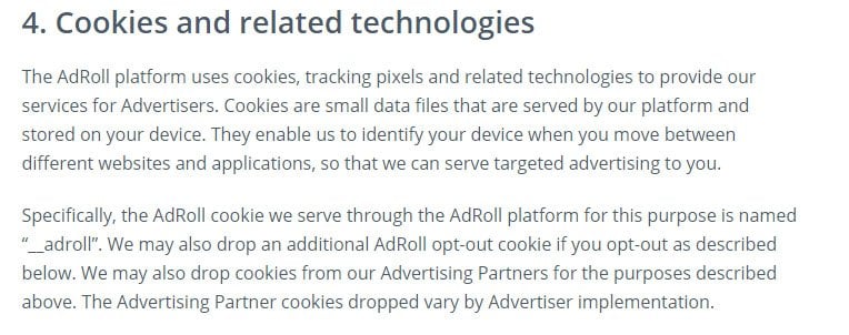 AdRoll Privacy Policy: Cookies and Related Technologies clause