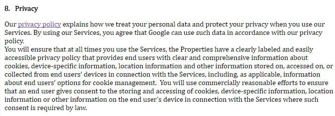 AdSense Terms of Service: Privacy clause