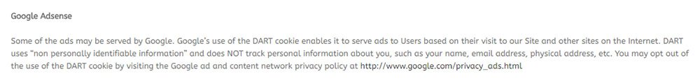 Bravolol Privacy Policy: Google AdSense clause
