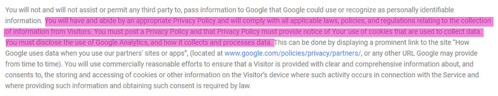Google Analytics Terms of Service: Privacy Policy requirement