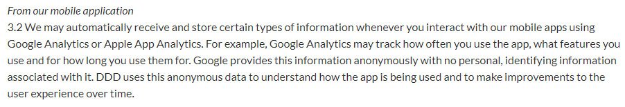 TriDef Privacy Policy: Google Analytics is used on mobile app