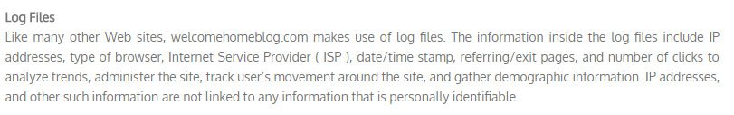 Welcome Home Blog Adsense Privacy Policy: Log Files clause