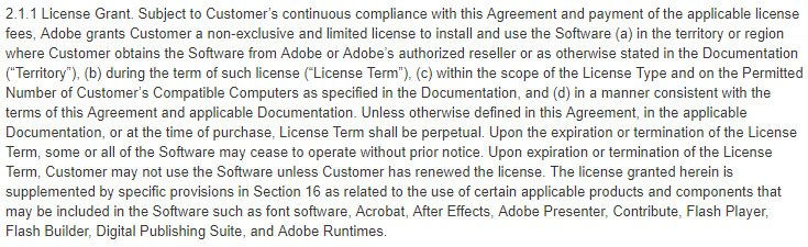 Adobe EULA: License Grant clause