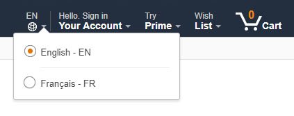 Amazon Canada: French or English language selection box