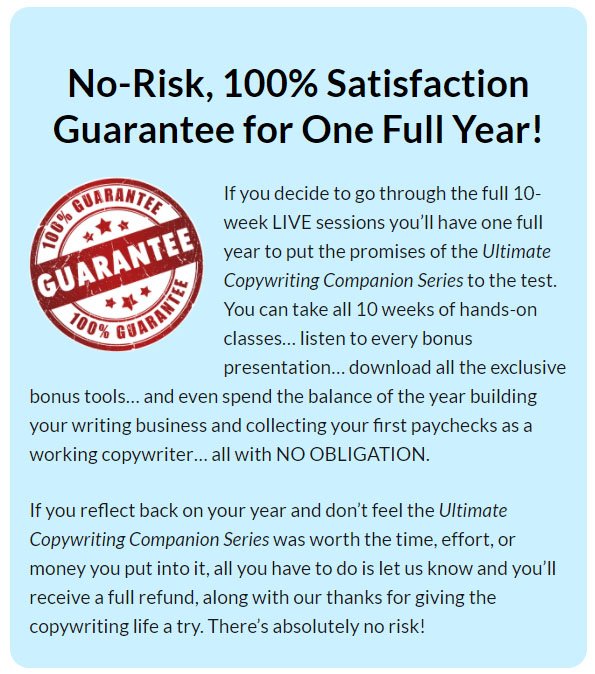 AWAI Satisfaction Guarantee notice