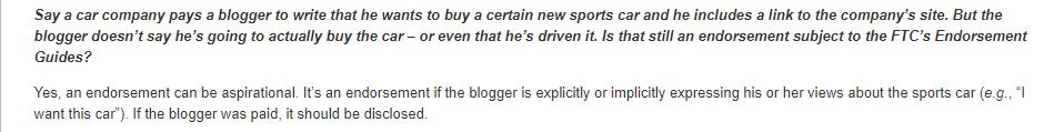 FTC Endorsement Guides: section addressing disclosing paid aspirational endorsements