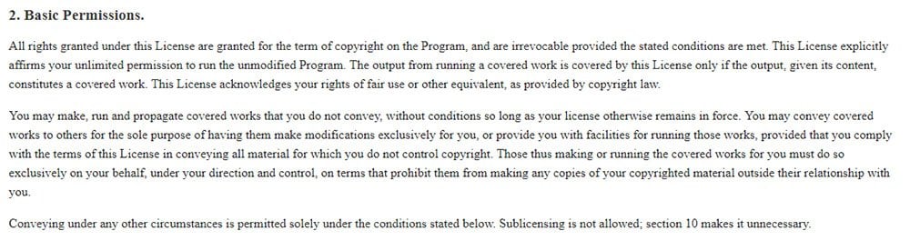 GNU General Public License: Basic Permissions clause