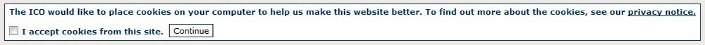 ICO cookies notification message with clear clickwrap consent