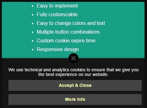 jQuery cookies notification message