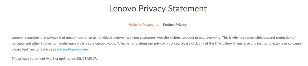 Lenovo Privacy Statement intro