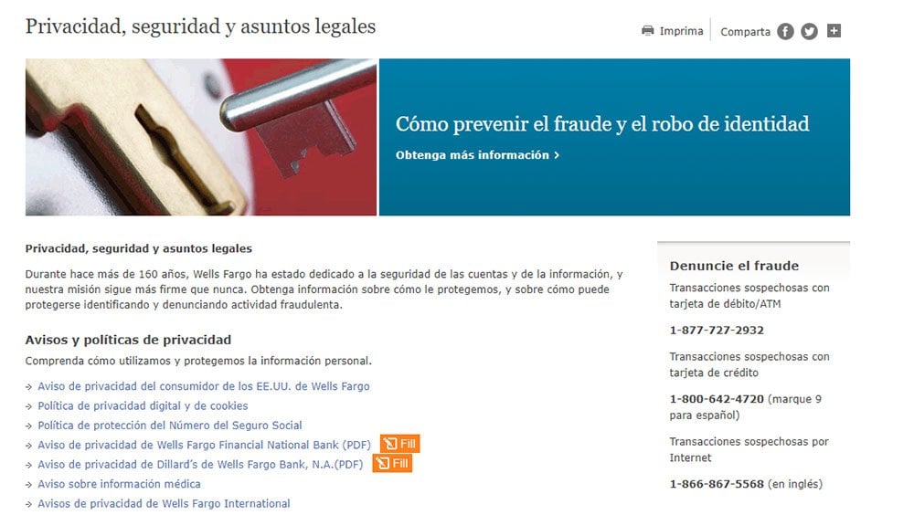 Wells Fargo Privacy Policy - Spanish version