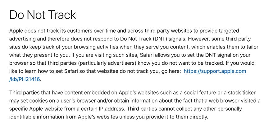 Apple Privacy Policy: Do Not Track clause