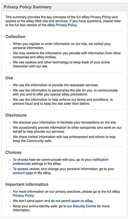 eBayâ€™s Privacy Policy Summary