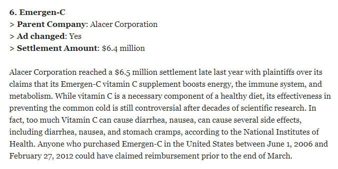 Summary of the Emergen-C deceptive advertisement settlement