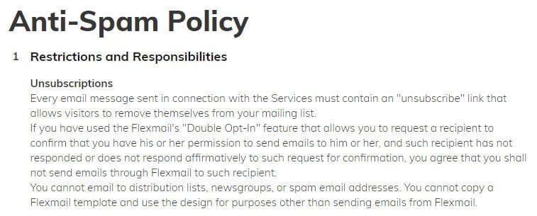 Flexmail Anti-Spam Policy: Unsubscriptions clause