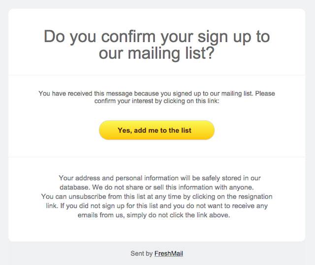 FreshMail: Confirm signing up for email list