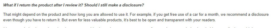 &quot;FTC Endorsement Guides: What People are Asking&quot; section addressing disclosing reviews of returned products