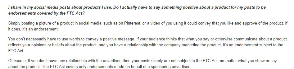 &quot;FTC Endorsement Guides: What People are Asking&quot; section addressing disclosing endorsements in social media posts