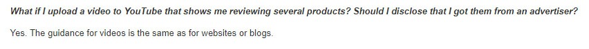 &quot;FTC Endorsement Guides: What People are Asking&quot; section addressing disclosing reviews of free products on YouTube