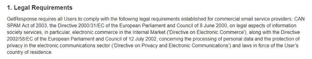 GetResponse Anti-Spam Policy: Legal Requirements clause