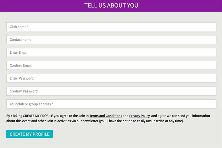 Join In UK: Create My Profile form