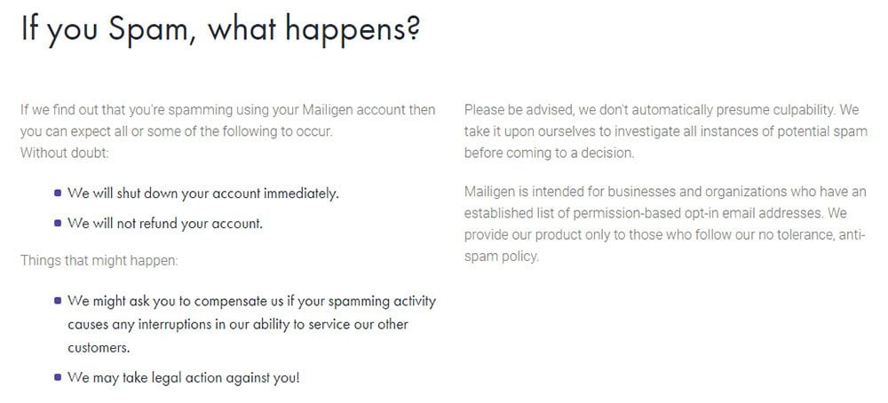 Mailigen Anti-Spam Policy: If you Spam, what happens?