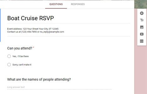 Google Form Sample: boat cruise rsvp