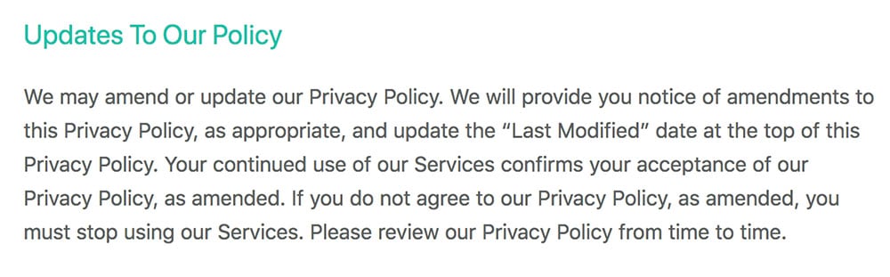 Whatsapp Privacy Policy: Updates to Our Policy clause