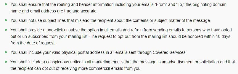 Zoho Anti-Spam Policy email requirements