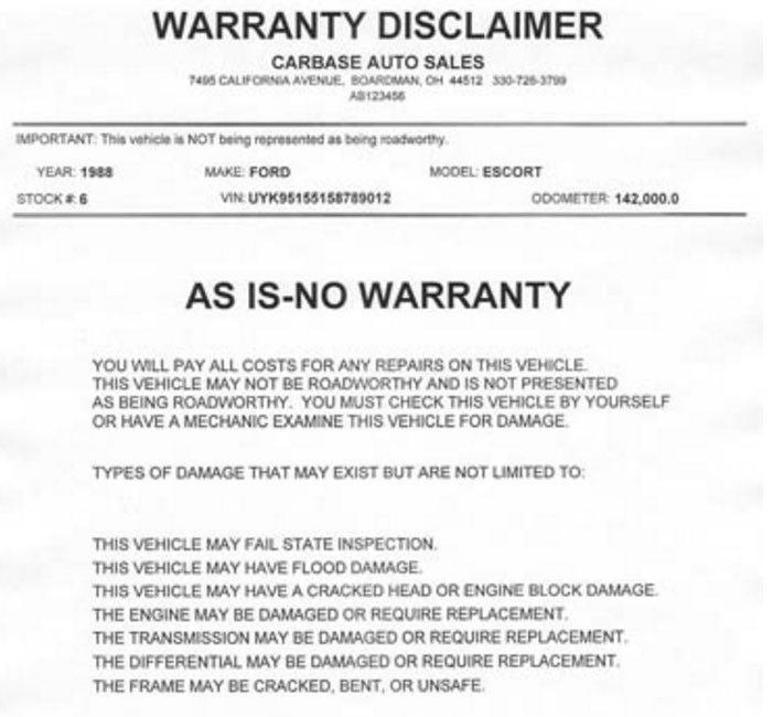 Crazy Biker Template Gallery: Used car warranty disclaimer