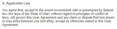 eBay User Agreement: Applicable Law clause