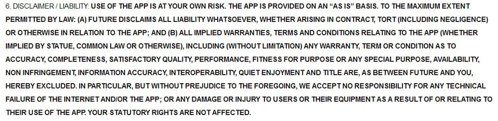 Future PLC App Terms and Conditions: Disclaimer Liability clause