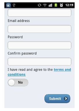 Generic mobile app signup page