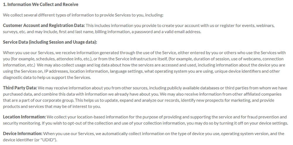 LogMeIn Privacy Policy: Information We Collect and Receive clause