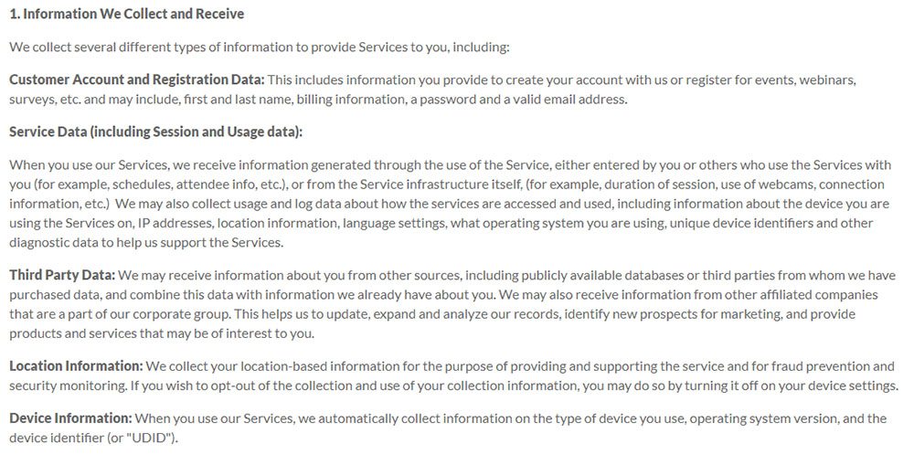 LogMeIn Privacy Policy: Information We Collect and Receive clause