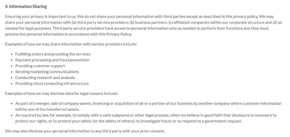 LogMeIn Privacy Policy: Information Sharing clause discussing third party disclosure