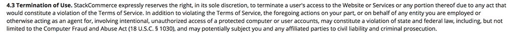StackCommerce Terms of Use: Termination clause