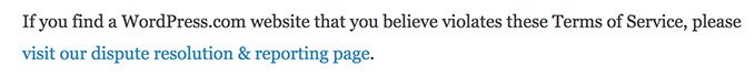 WordPress Terms of Service: Link to page to report violations of Terms